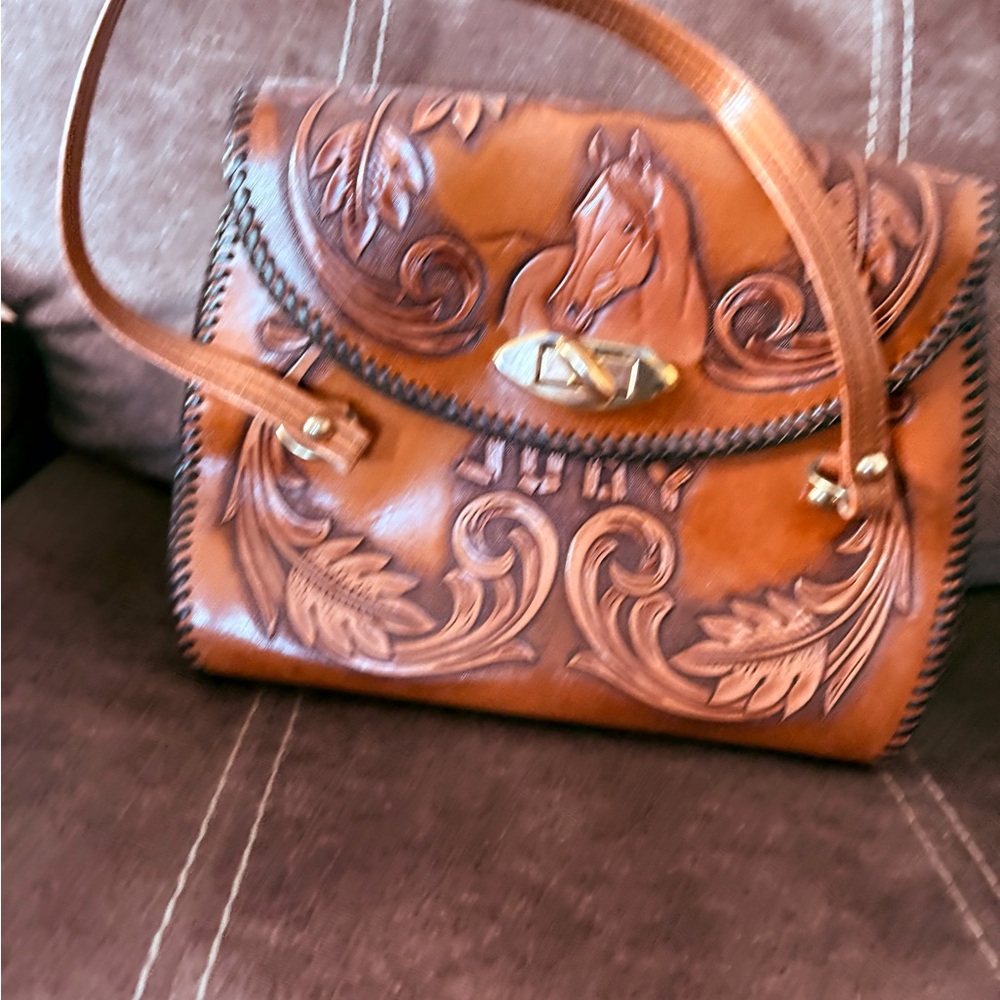 Hand Carved  Leather Western Purse